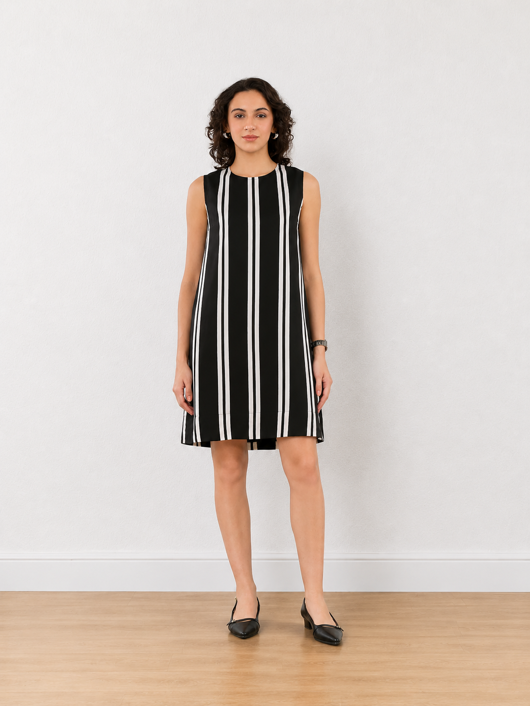 Elenora Black & White Stripes Formal Shift Dress