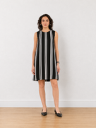Elenora Black & White Stripes Formal Shift Dress