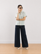 Elle Green Stripes Cotton Office Shirt