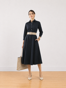 Elinda Black Cotton Formal Midi Dress