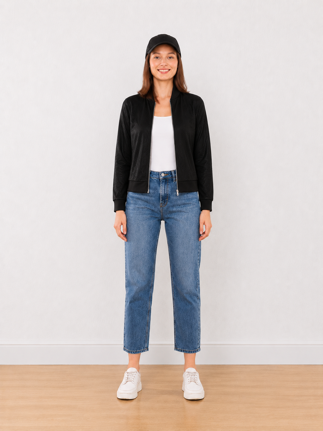 Emryn Black Net Cropped Bomber Jacket