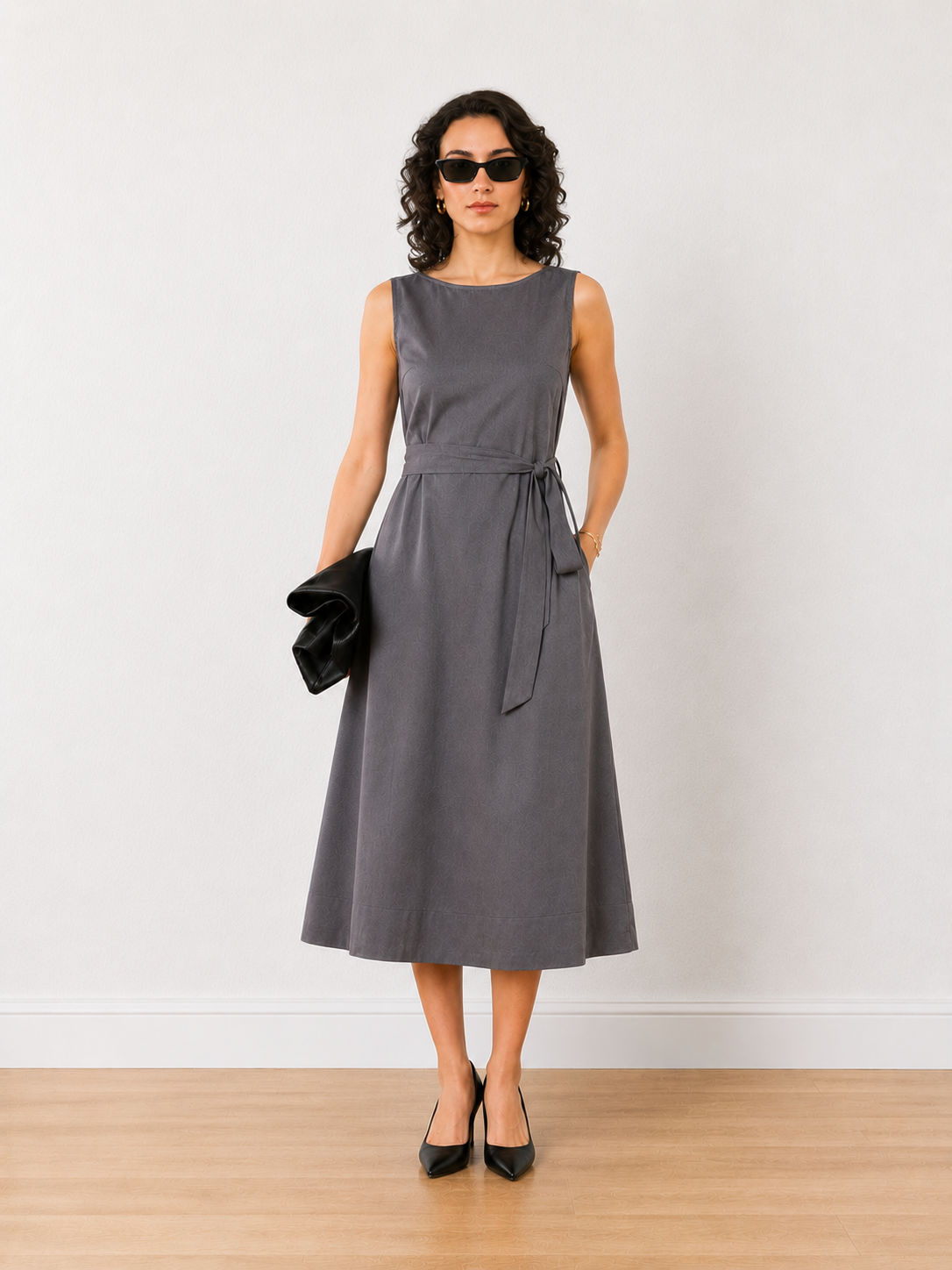 Ebba Grey Linen Formal Midi Dress
