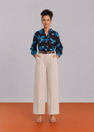 Betty Black Floral Print Viscose Linen Casual Shirt