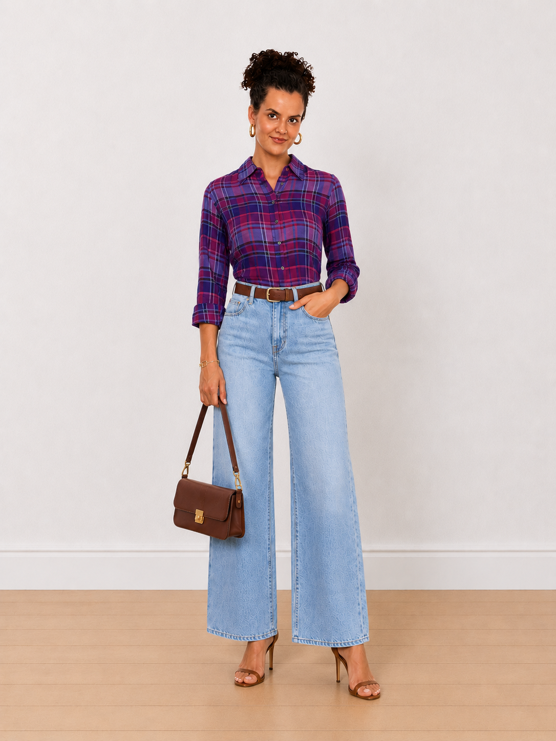 Bina Purple Checks Office Casual Shirt