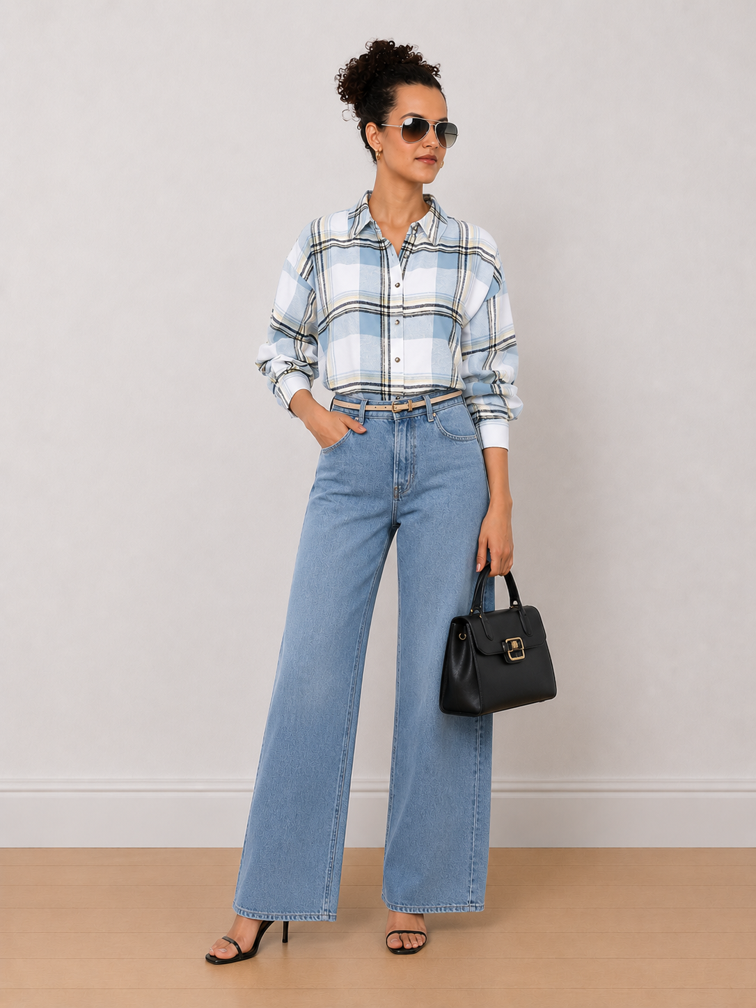 Beatrice Checks Oversized Brushed Cotton Shirt