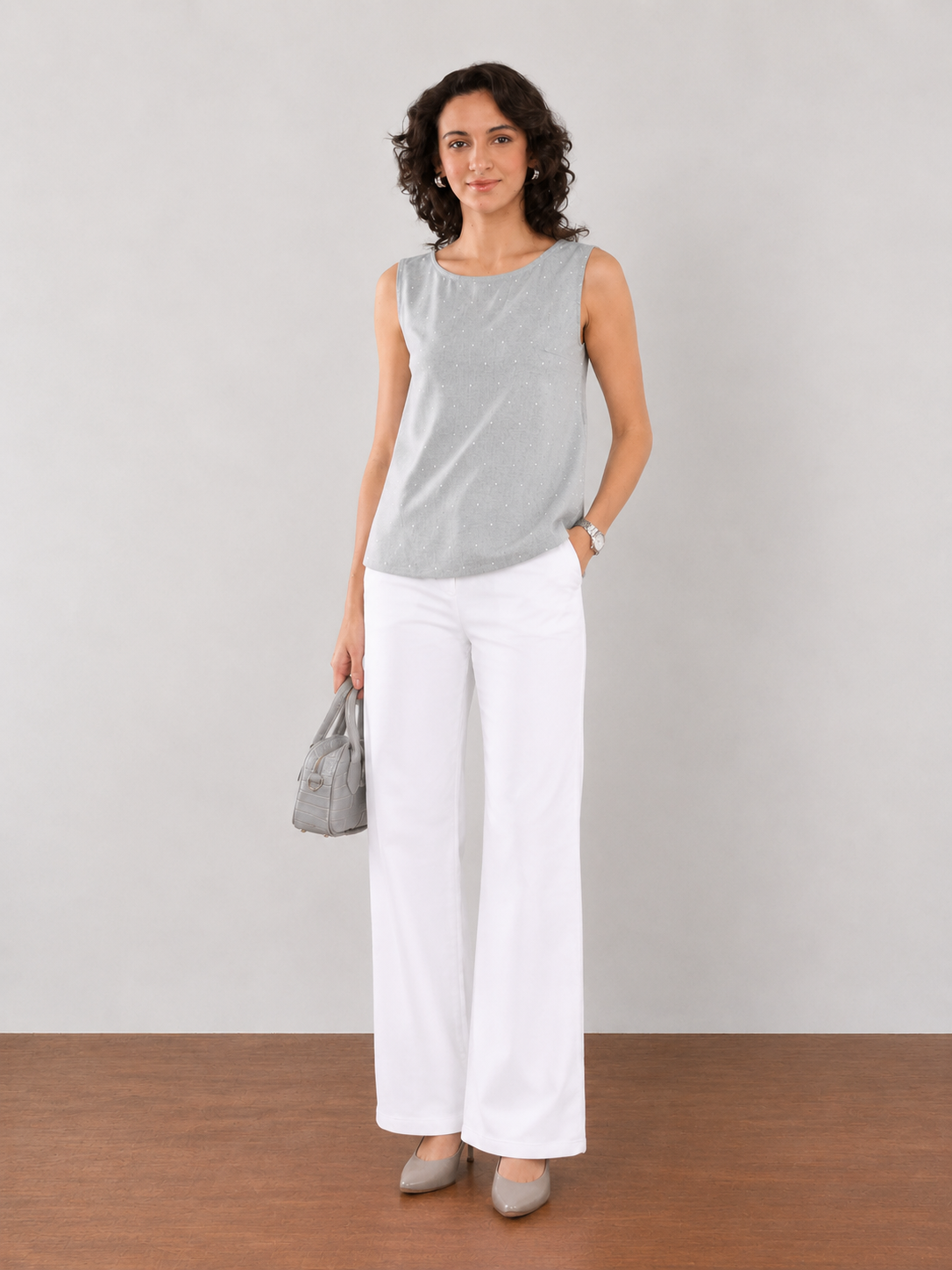 Enola Grey Cotton Classy Formal Sleeveless Top