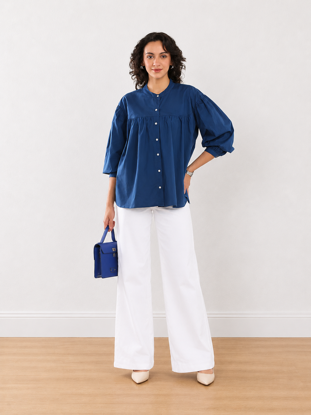 Ella Blue Checks Cotton Oversized Shirt