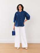 Ella Blue Checks Cotton Oversized Shirt