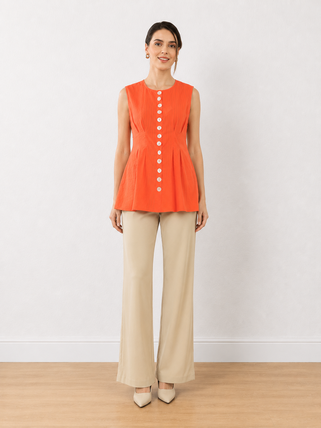 Estelle Orange Sleeveless Cotton Shirt