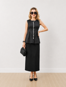 Doris Black Sleeveless Collarless Cotton Shirt