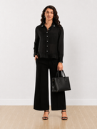 Dotty Black Chiffon Embellished Office Party Shirt