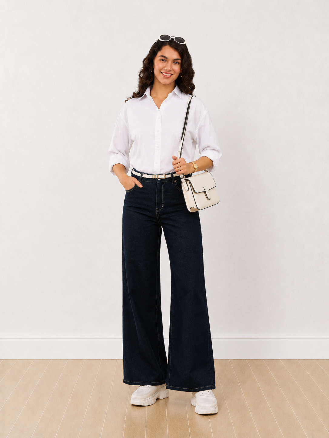 Dill White Cotton Self Stripes Formal Shirt