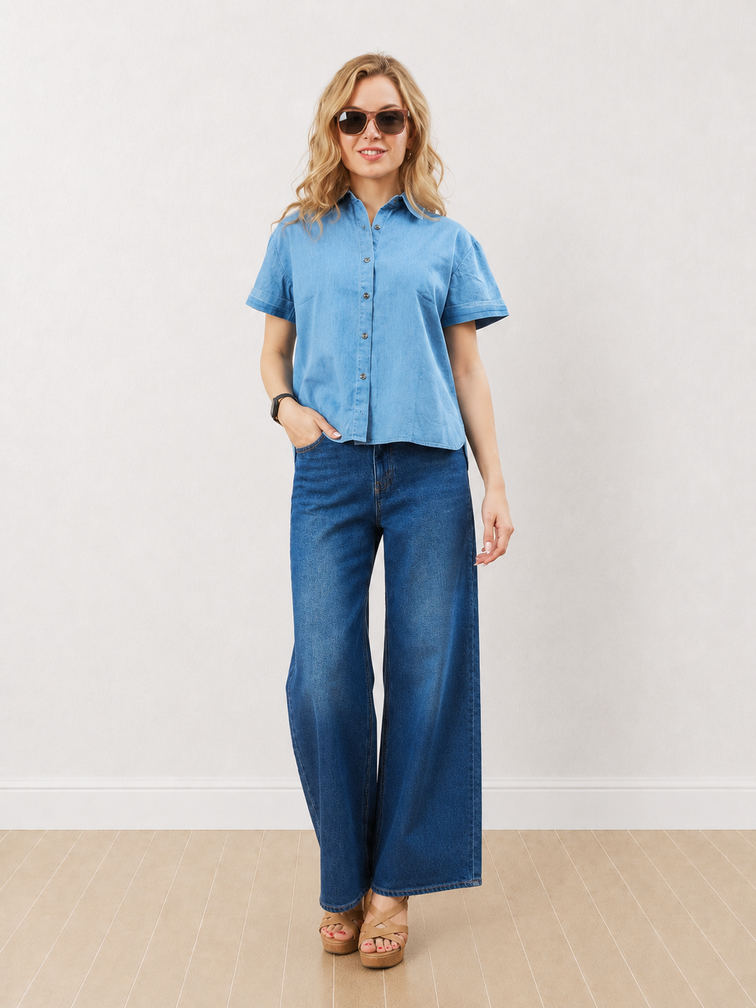 Drew Lt. Indigo Blue Short Sleeve Soft Denim Shirt
