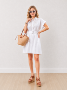 Daisy Embroidered Belted Cotton Shirt Dress
