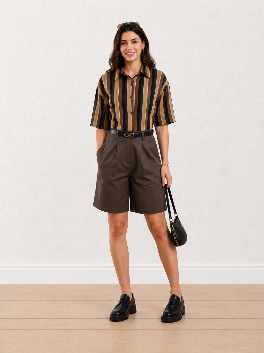 Cecil Brown Striped Cropped Shirt