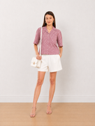 Casey Onion Pink Printed Short Sleeves Cropped Cotton Shirt