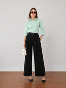 Frida Pleated Wide Leg Cotton Pants
