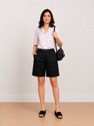 Cecelia White Printed Short Sleeves Cropped Cotton Shirt