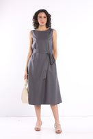 Ebba Grey Linen Formal Midi Dress
