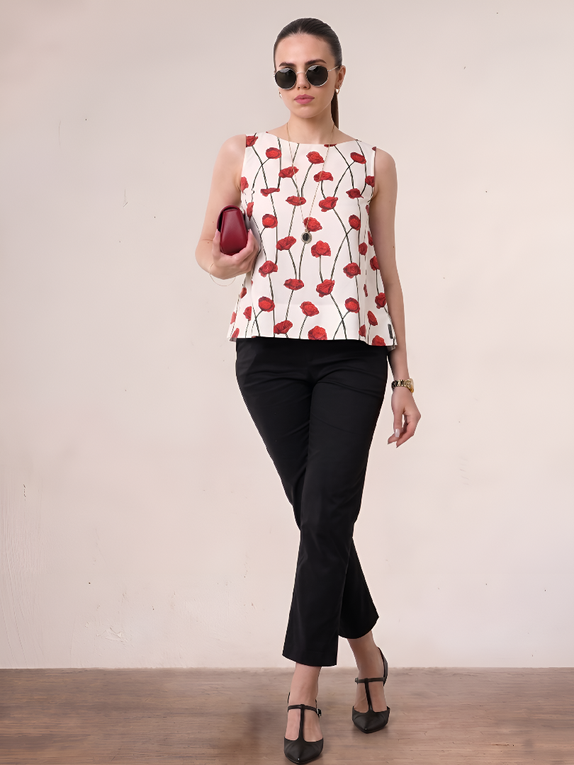 Gaya Red Floral Print Top