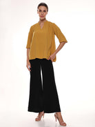 Adrian Mustard Yellow Cotton-Viscose Loose Top for Women - Florence Fit from GAZILLION - Full Standing Stylised Look